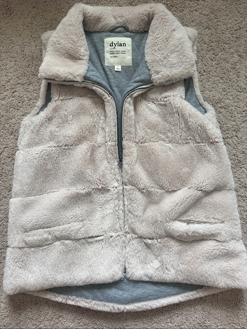 dylan Plush Faux-Fur Zip Vest in Light Beige